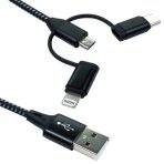 NEWlink 1.2m 3-in-1 USB Charging Cable, USB-A To USB Micro, USB-A To USB-C, USB-A to Lightning - Black