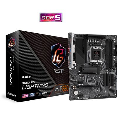 ASRock B650 PG Lightning AMD AM5 Socket Motherboard, ATX, 4x DDR5 Slots, 3x M.2 Sockets, Fitted I/O Shield, 2.5GbE LAN, 1x HDMI Port