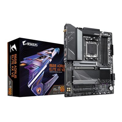Gigabyte B650 AORUS ELITE AX V2 AMD AM5 Socket Motherboard, ATX, 4x DDR5 Slots, 3x M.2 Sockets, Fitted I/O Shield, 2.5GbE LAN, Wi-Fi 6E, 1x Display Port 1.4 / 1x HDMI Ports